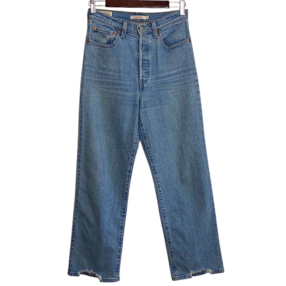 Ribcage Straight Jeans Womens 27 x 26 Light Blue Crop Ankle High Waist